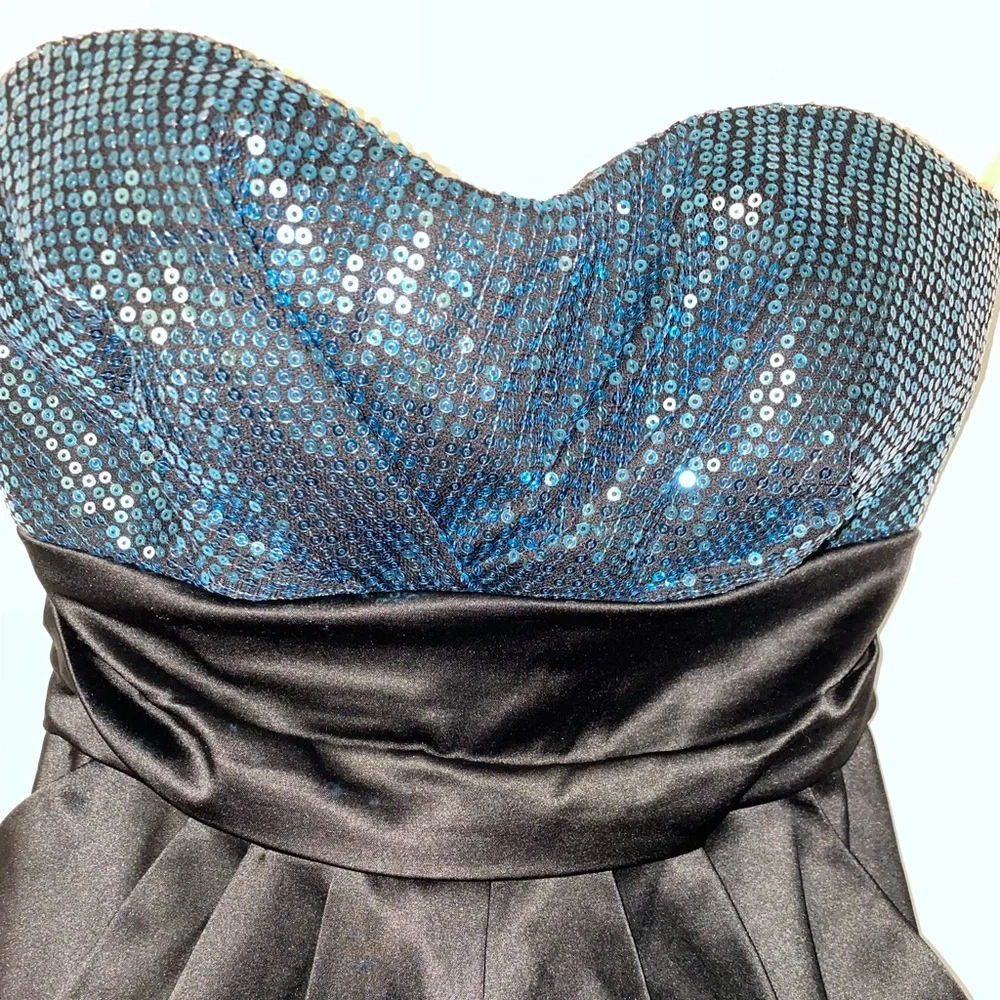 Ruby Rox Dress Size Small Sparkle Strapless Formal Black & Turquoise Party